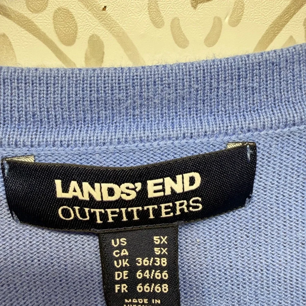 Lands' End Cardigan Sweater Women 5X Blue‎ Cotton Modal Knit Button Front Pocket